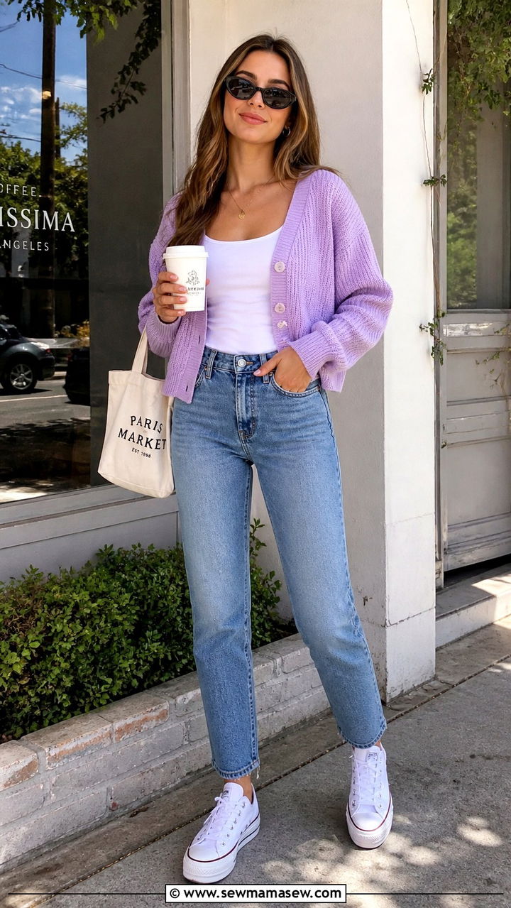 Pastel Cardigan and Jeans Spring Outfit - 40 Chic spring outfits
