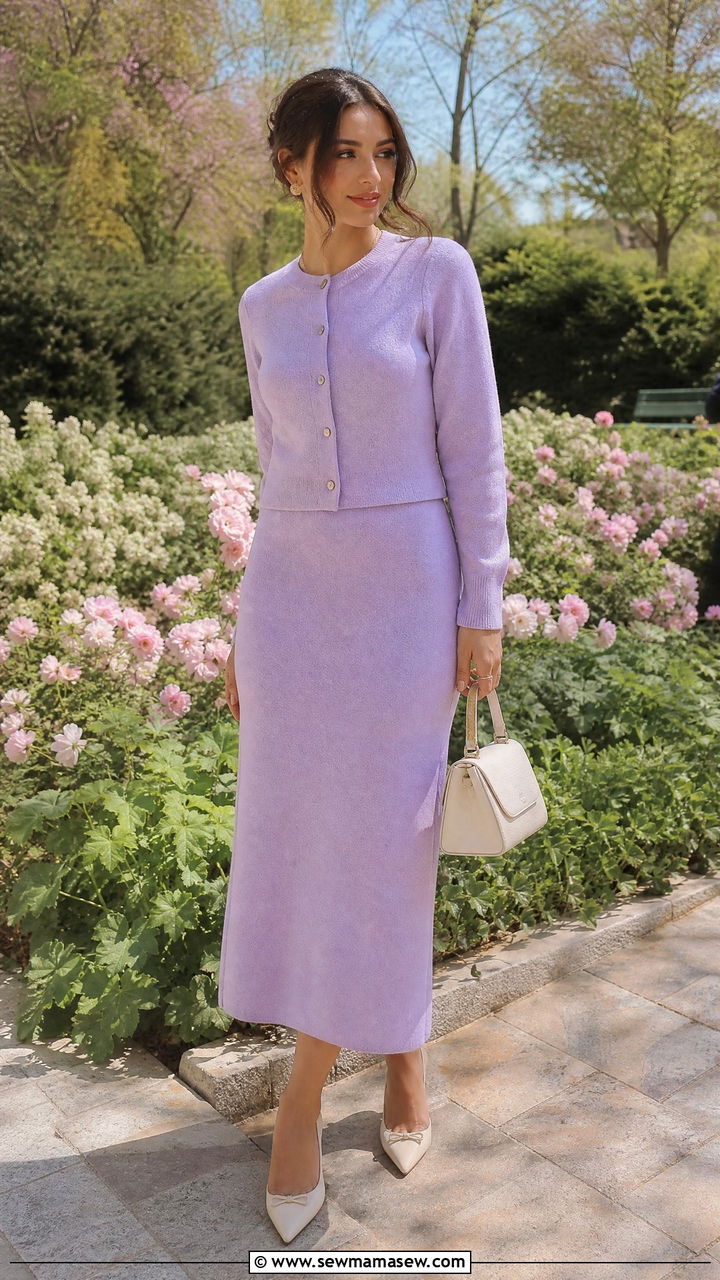 Pastel Cardigan and Midi Skirt Co Ord - 25 Matching set outfit ideas modest