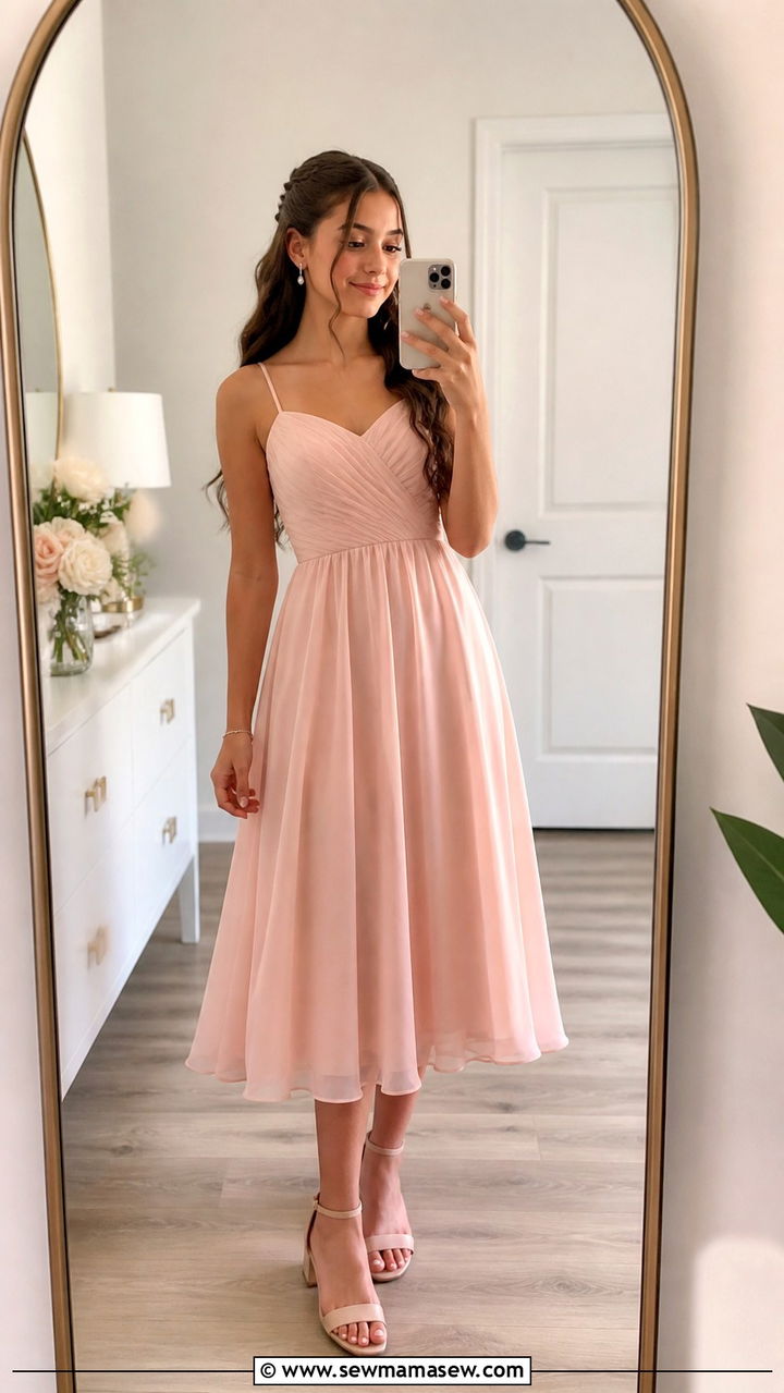 Pastel Chiffon Dress With Block Heel Sandals - 20 8th grade graduation outfit ideas
