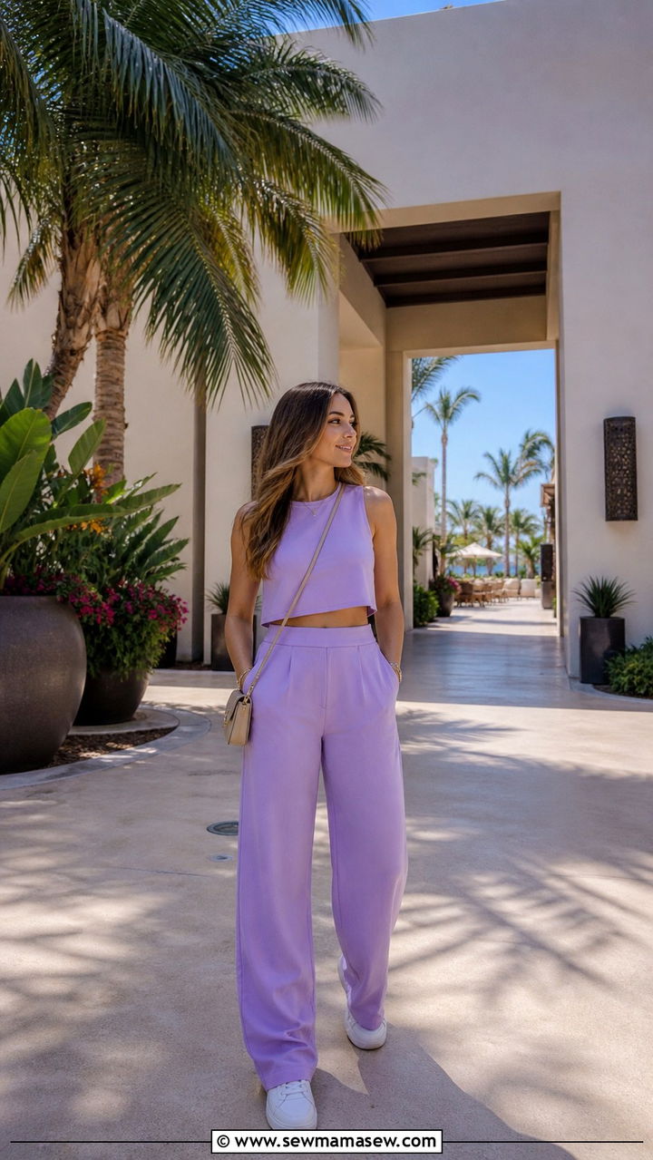 Pastel Co Ord Crop Top And Trousers Outfit - 40 Sharm El Sheikh outfit ideas