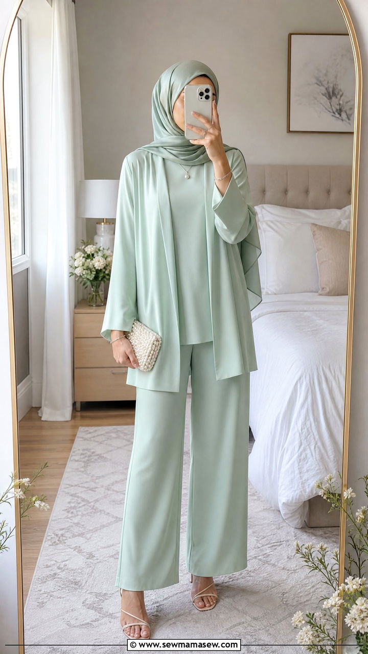 Pastel Co Ord Set With Silk Hijab - 30 Eid outfit ideas for hijabis
