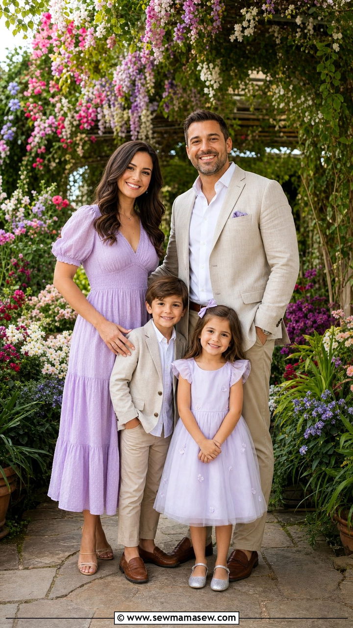 Pastel Dressy Family Photo Outfits in a Botanical Garden - 25 Family photo outfit ideas summer 2026