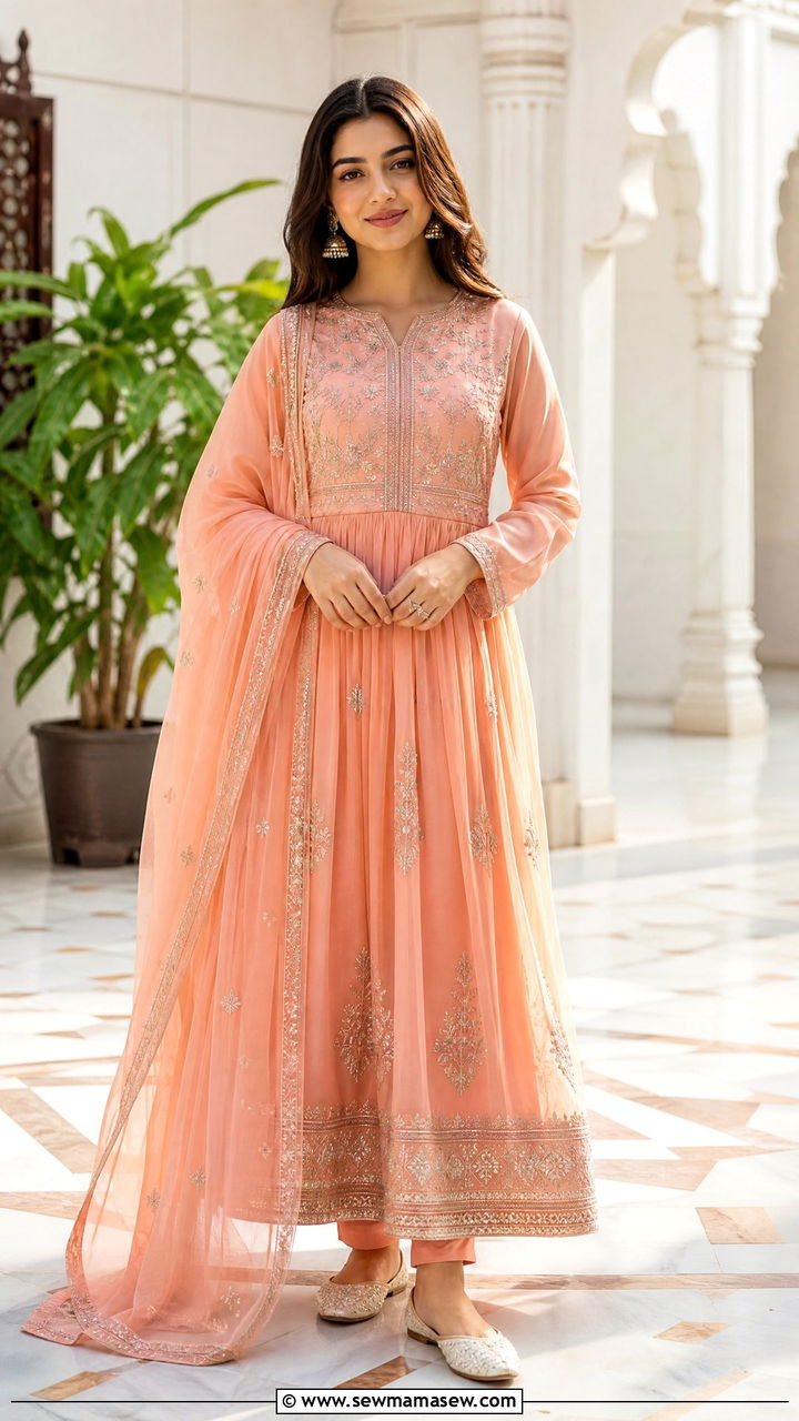 Pastel Embroidered Anarkali Dress - 30 Eid outfits for girls