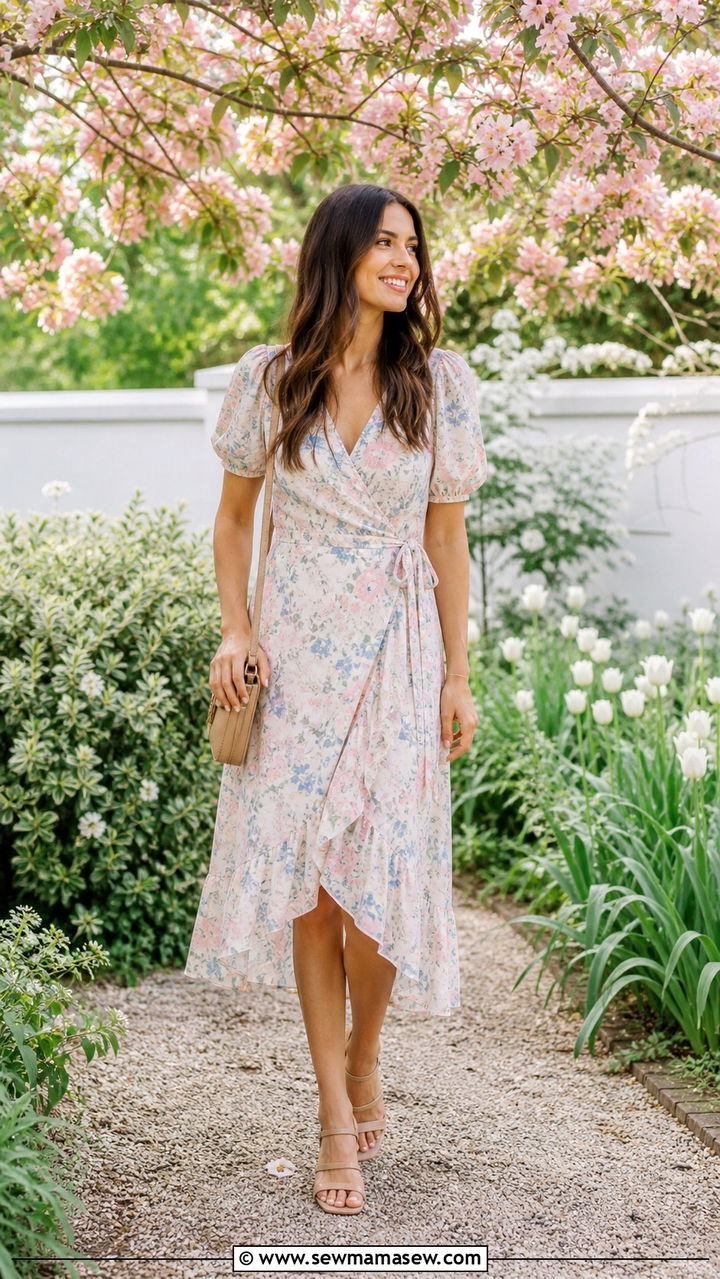 Pastel Floral Midi Dress with Strappy Sandals - 40 Spring graduation outfits