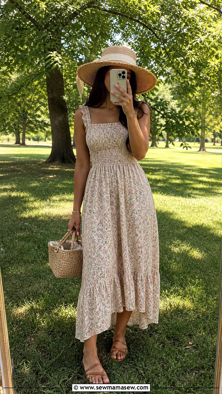 Pastel Floral Smocked Sundress - 40 summer cottagecore outfits
