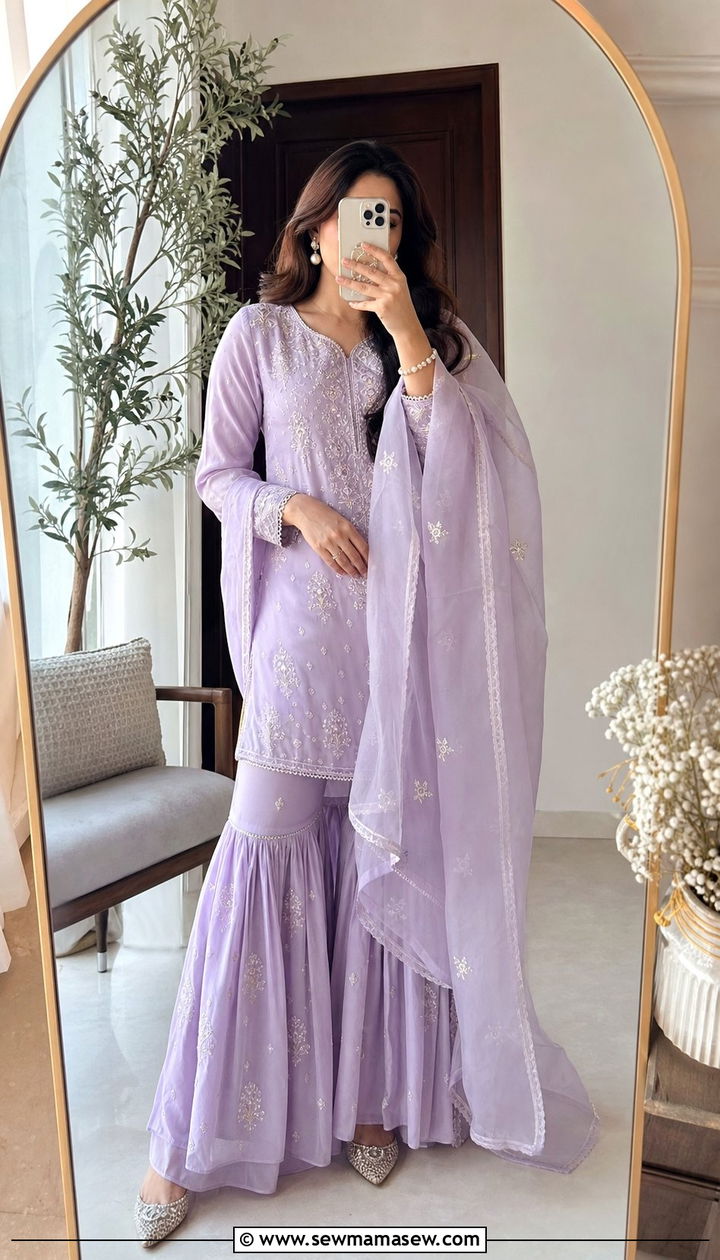 Pastel Gharara With Organza Dupatta - 25 Eid outfit ideas Indian