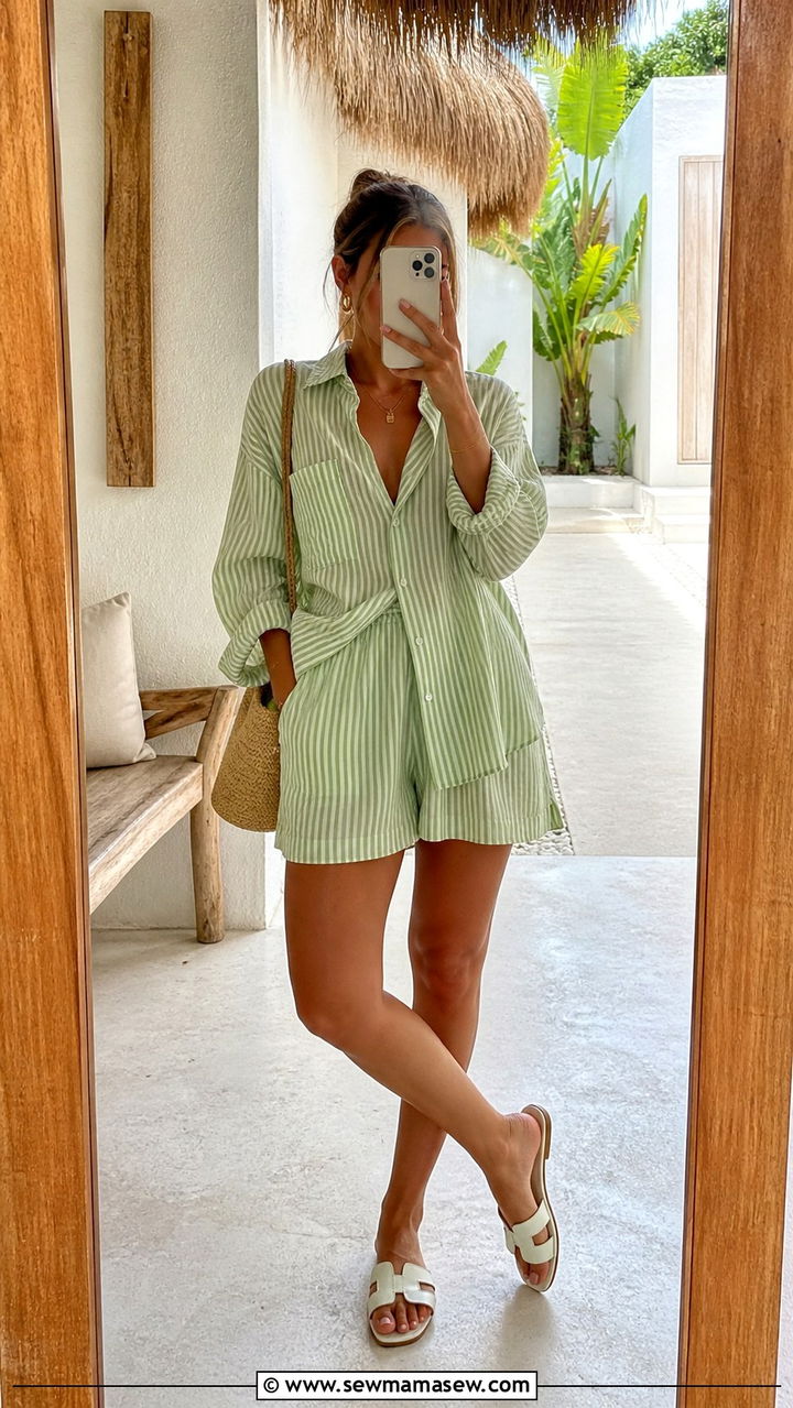 Pastel Green Striped Co Ord Set - 40 summer street style outfits