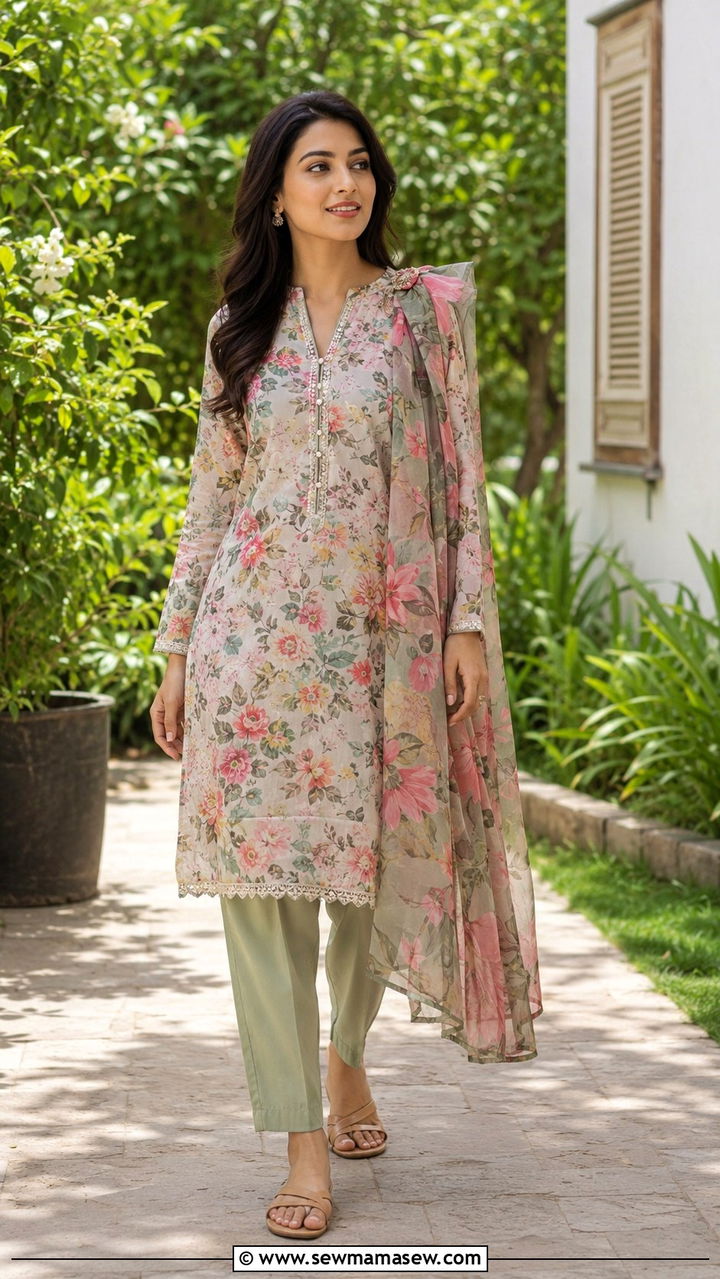 Pastel Khaddi Net Suit with Organza Dupatta - 25 Multan outfit ideas