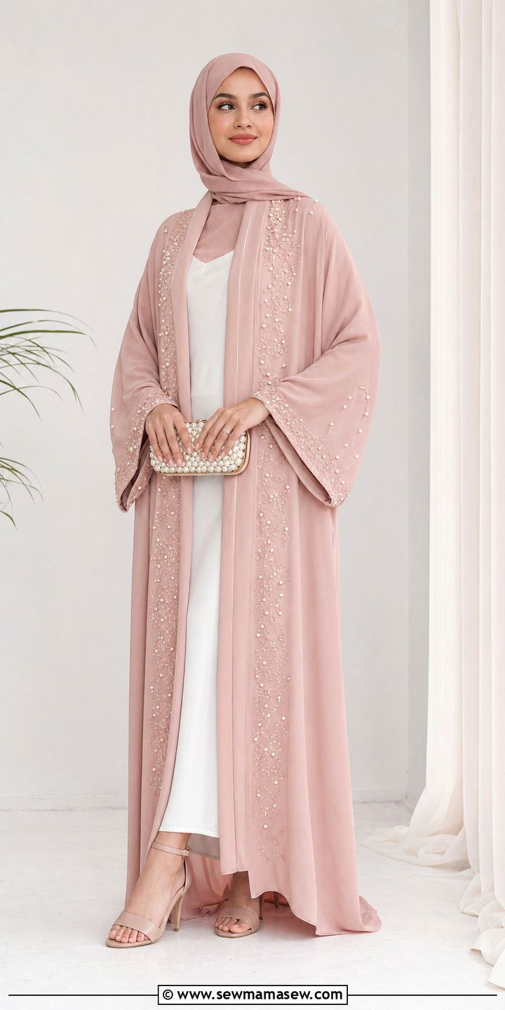 Pastel Kimono Style Open Abaya - 25 Eid outfit ideas Arabic