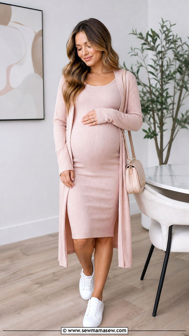 Pastel Knit Bodycon Maternity Dress - 40 Spring baby shower outfits