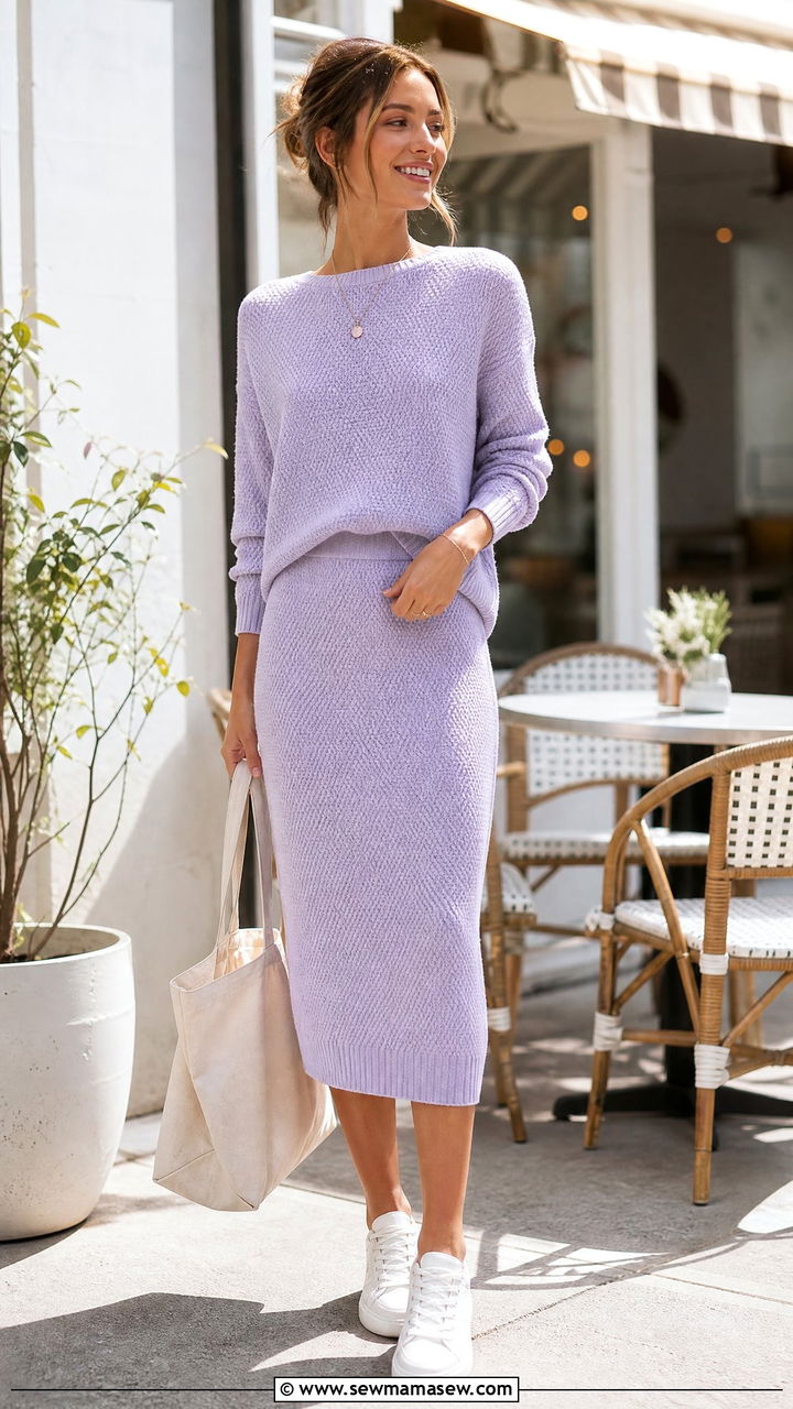 Pastel Knit Co Ord With White Sneakers And Tote Bag - 30 Stylish spring outfit ideas 2026