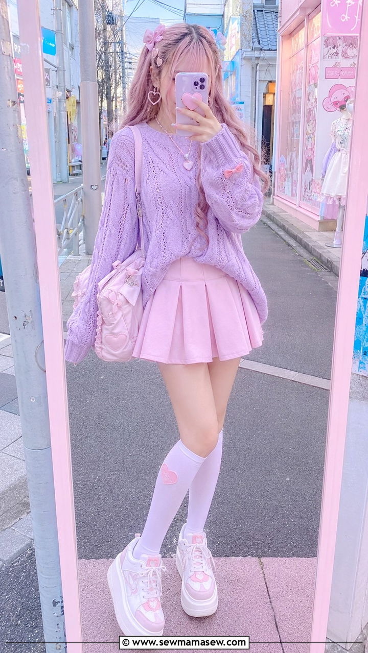 Pastel Knit Sweater With Pleated Mini Skirt And Knee High Socks - 30 Tokyo vacation outfit ideas