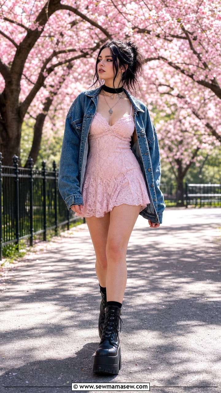 Pastel Lace Dress With Chunky Platform Boots - 25 cute grunge outfits