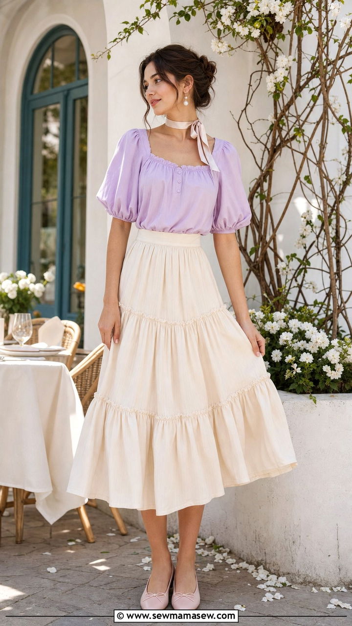 Pastel Lavender Puff Sleeve Blouse Outfit - 25 fairycore capsule wardrobe outfits