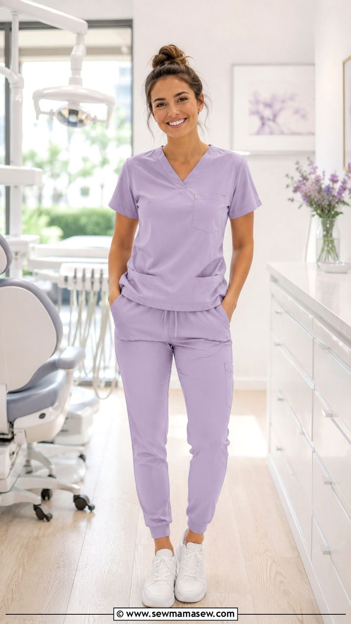 Pastel Lavender Scrub Set With White Sneakers Dental - 30 Dental office outfit ideas