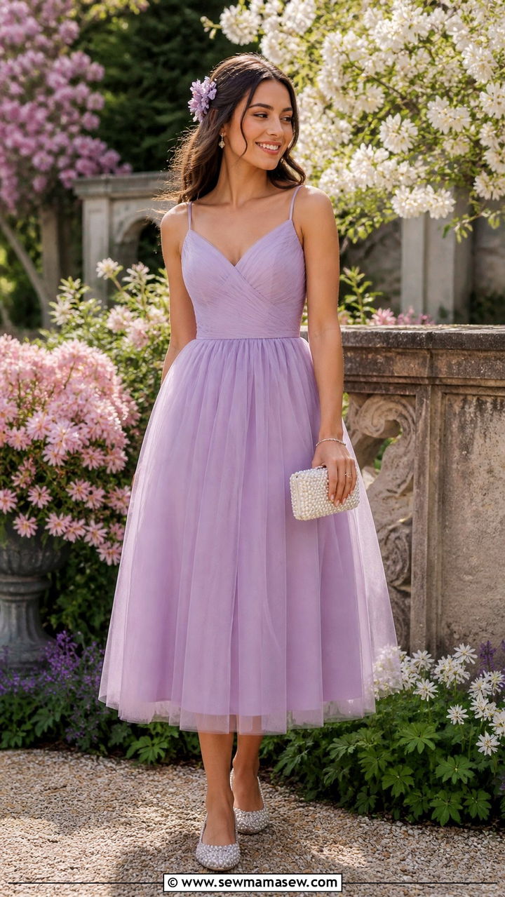 Pastel Lavender Tulle Dress With Sparkly Flats - 40 Sorority formal outfit ideas