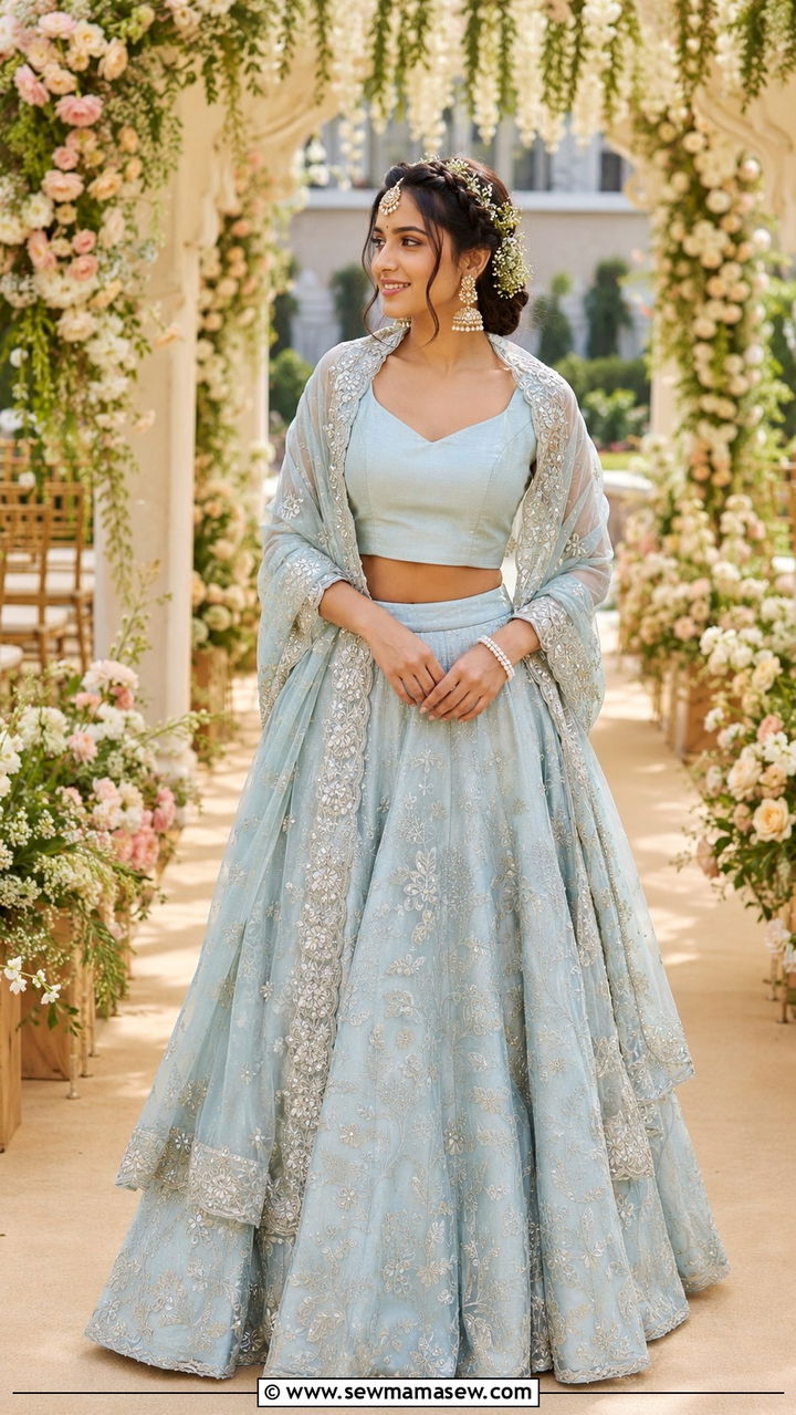 Pastel Lehenga With Embroidered Dupatta For Wedding - 20 Wedding guest outfit ideas Indian wedding