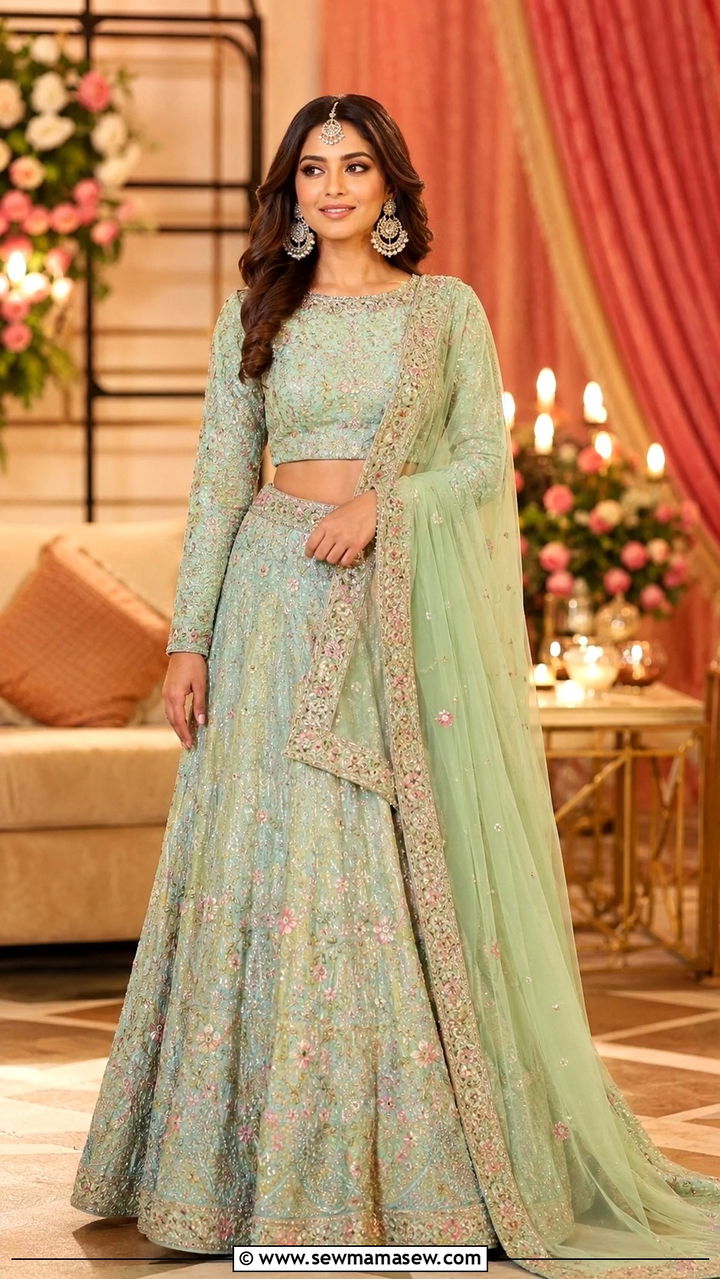 Pastel Lehenga With Full Sleeves for Sister of the Bride - 20 Modest outfit ideas for sister of the bride