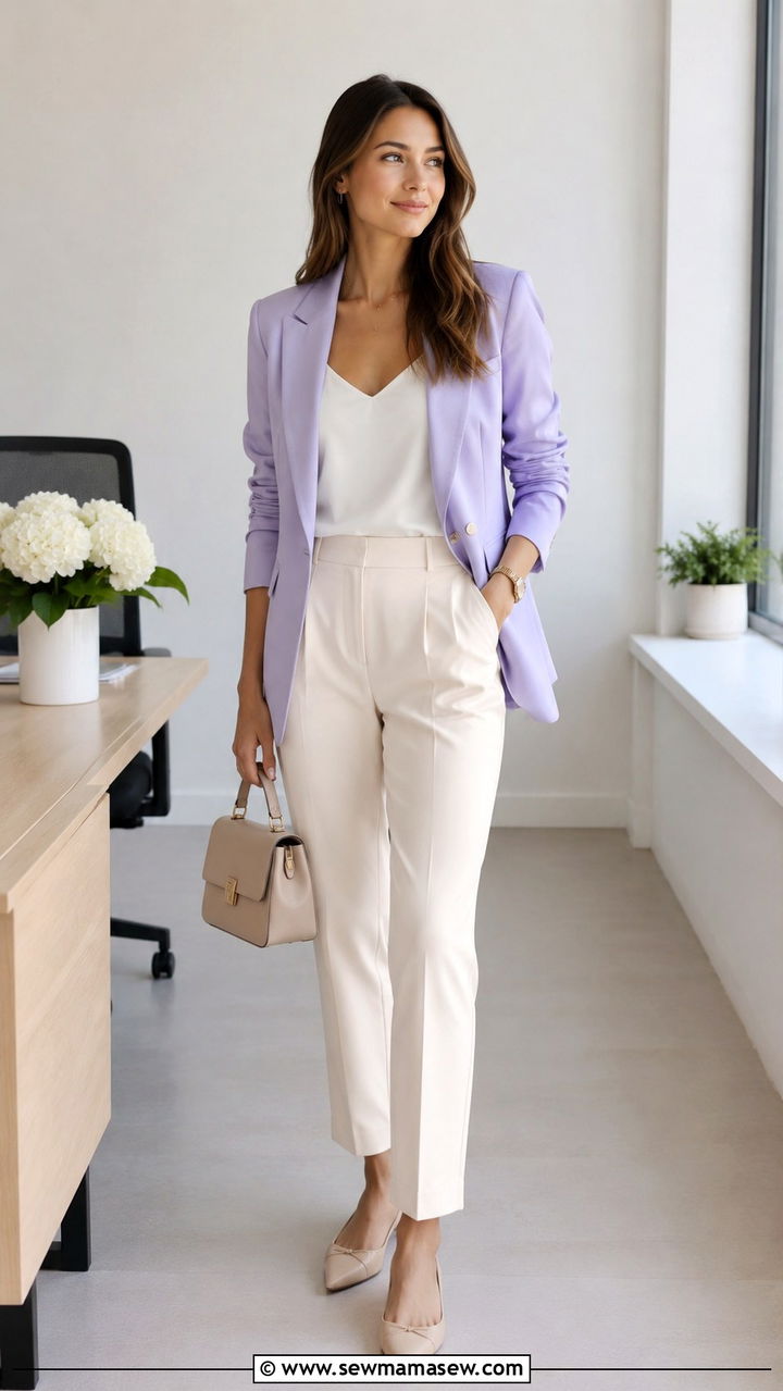 Pastel Linen Blazer Office Outfit - 30 Linen blazer outfit ideas for work