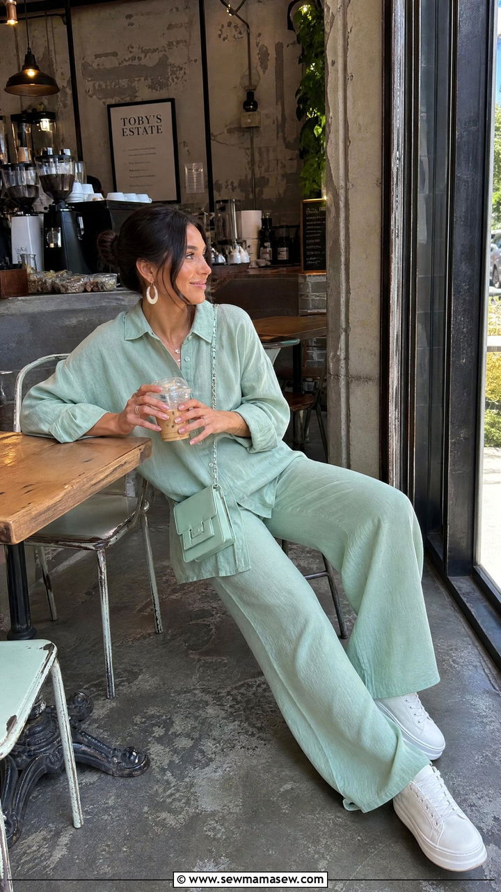 Pastel Linen Co Ord Set with Platform Sneakers - 25 Bangkok outfit ideas