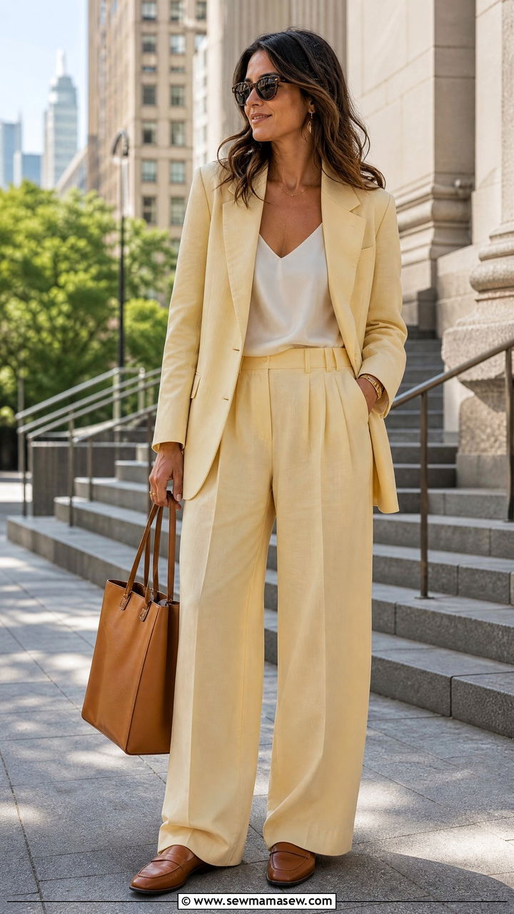 Pastel Linen Suit With Loafers - 30 summer wedding guest outfit ideas for women