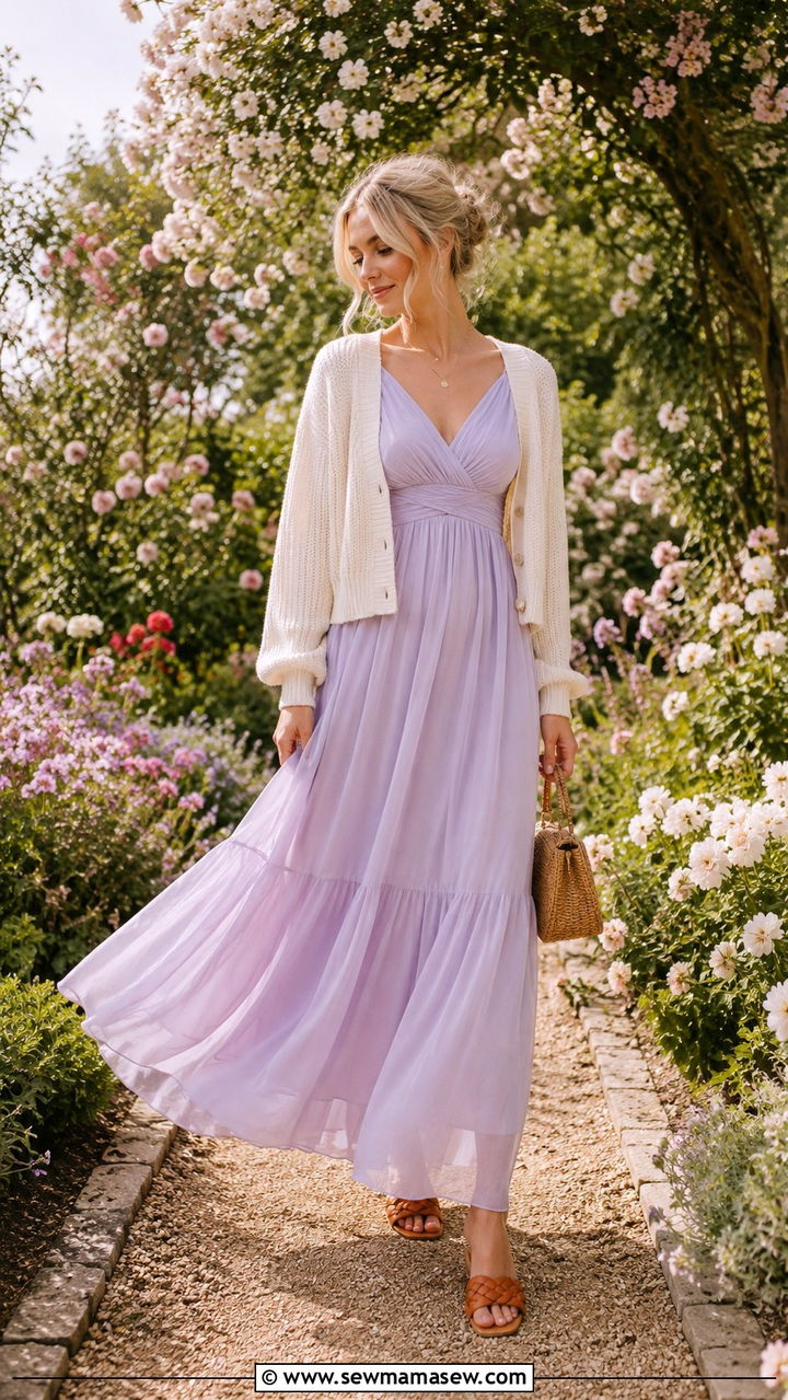 Pastel Maxi Dress With Cardigan - 30 How to style a maxi dress in spring