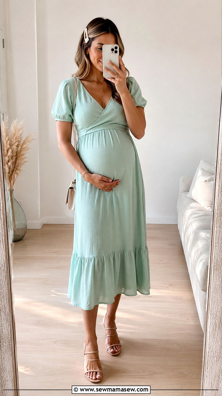 Pastel Midi Dress Baby Shower - 30 chic baby shower outfits for women