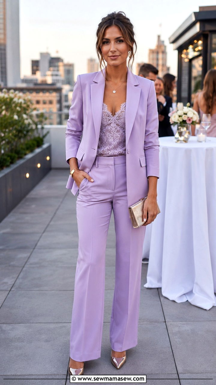 Pastel Pantsuit With Pointed Toe Pumps - 30 chic summer wedding guest outfits for women