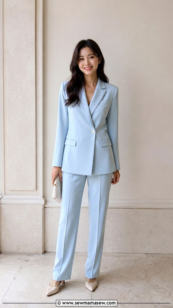 Pastel Pantsuit with Pointed Flats - 30 Micro wedding guest outfits