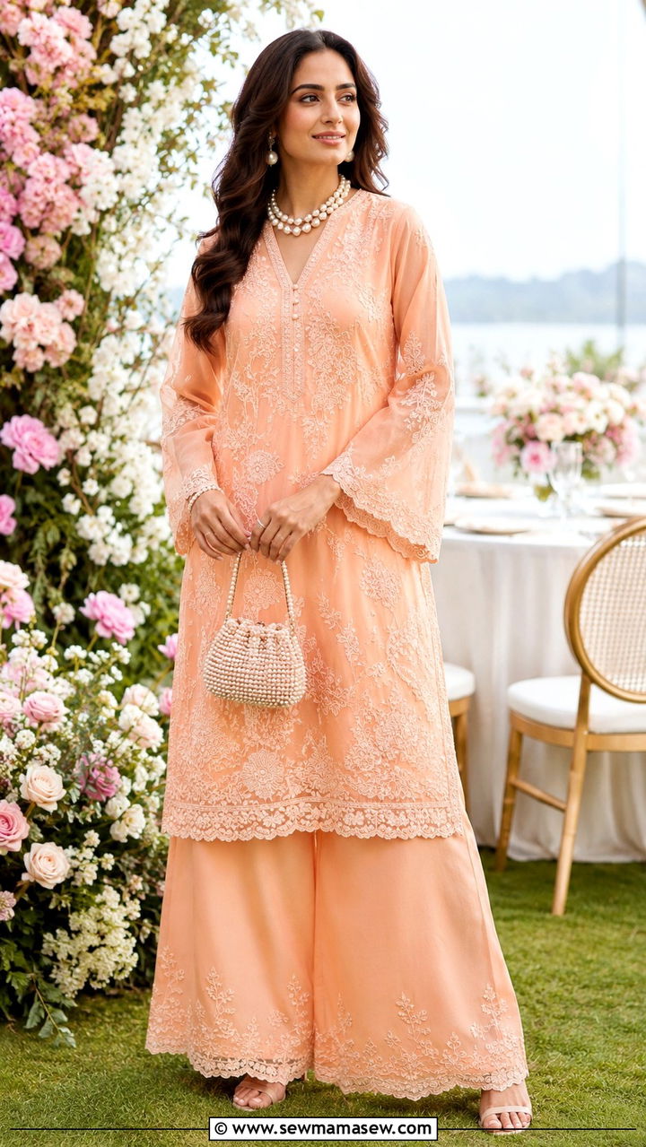 Pastel Peach Palazzo Matching Set - 30 Palazzo pants matching set outfit ideas