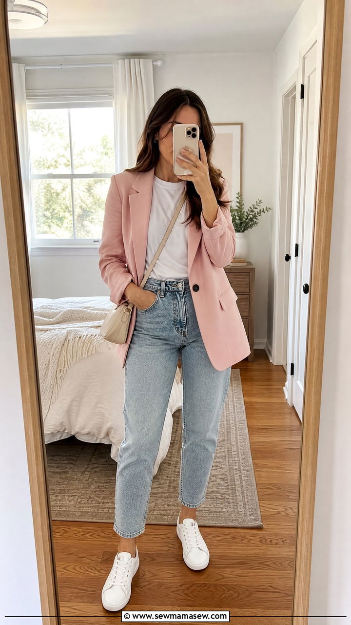 Pastel Pink Blazer And Light Wash Jeans - 25 How to style a blazer in spring