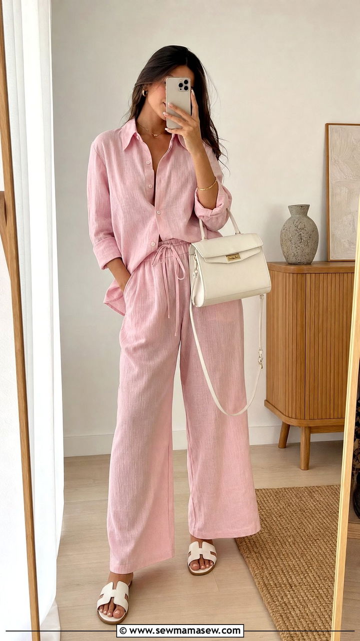 Pastel Pink Co Ord Set With White Accessories - 25 Summer 2026 fashion trends women