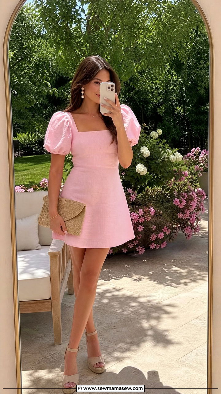 Pastel Pink Linen Mini Dress With Espadrilles - 35 graduation outfits 2026