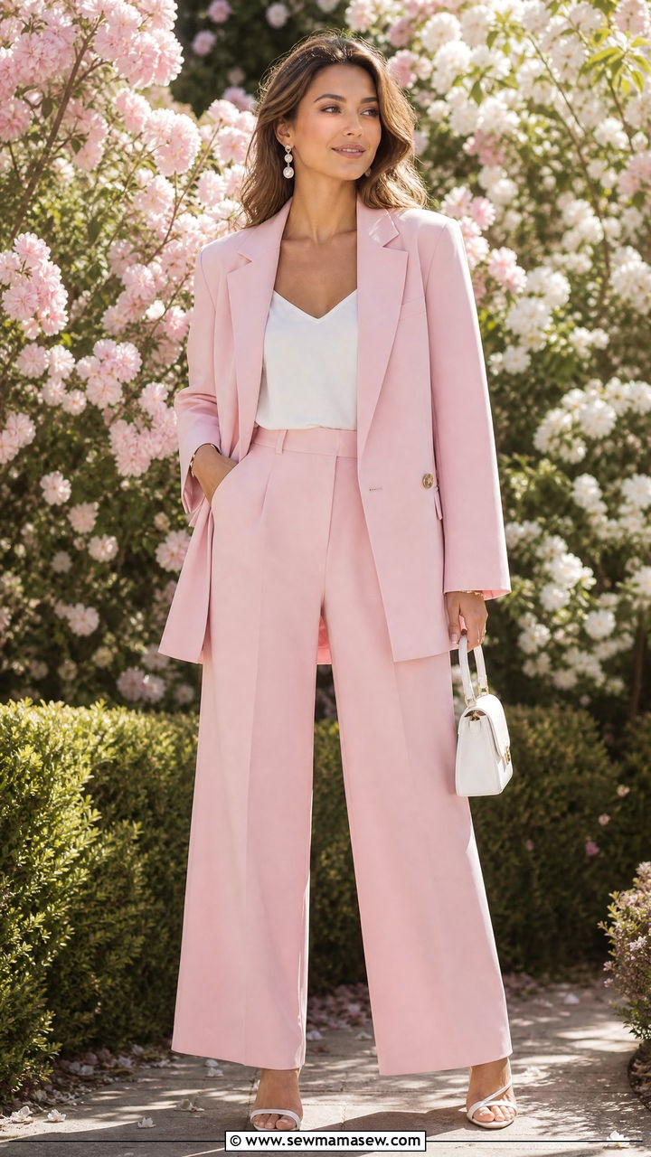 Pastel Pink Oversized Suit With White Camisole Outfit - 25 classy glamoratti outfits