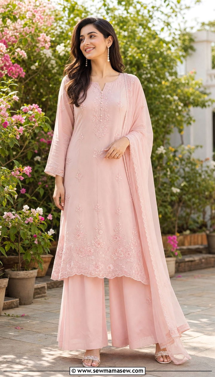 Pastel Pink Palazzo Suit With Dupatta - 25 Eid outfit ideas for women 2026