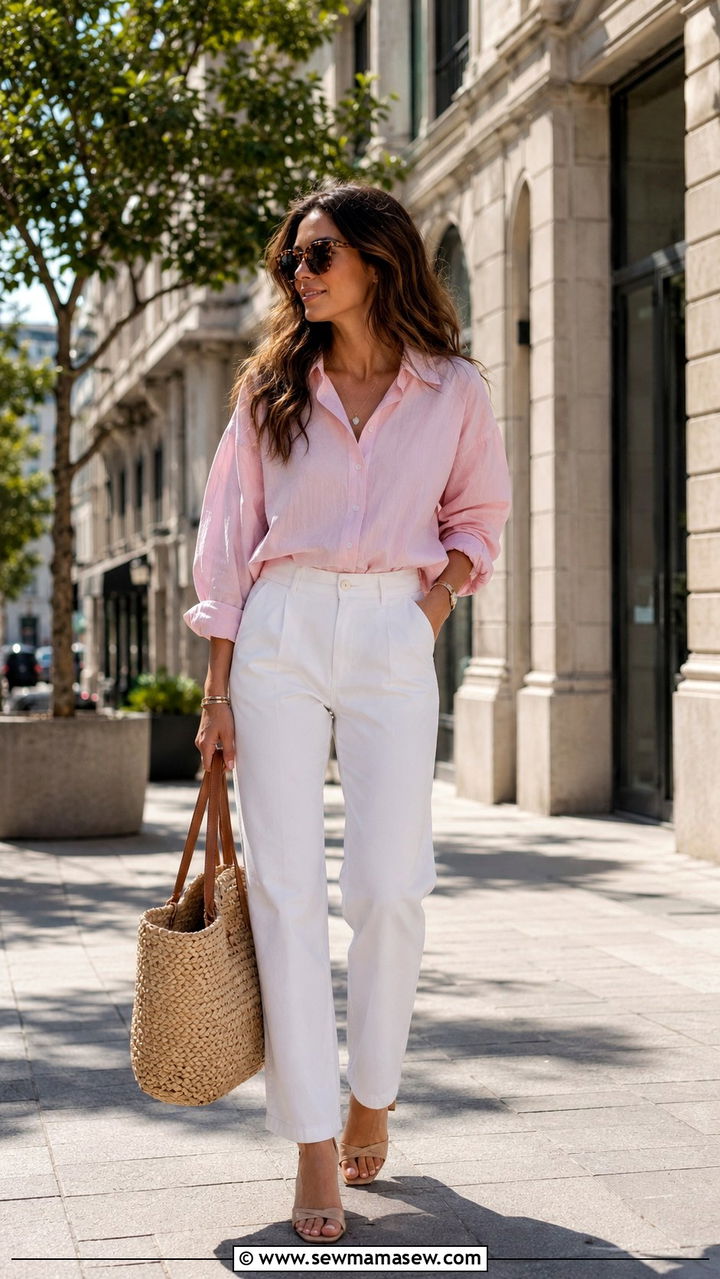 Pastel Pink Shirt White Pants Summer Outfit 2026 - 20 summer outfits 2026 women trends
