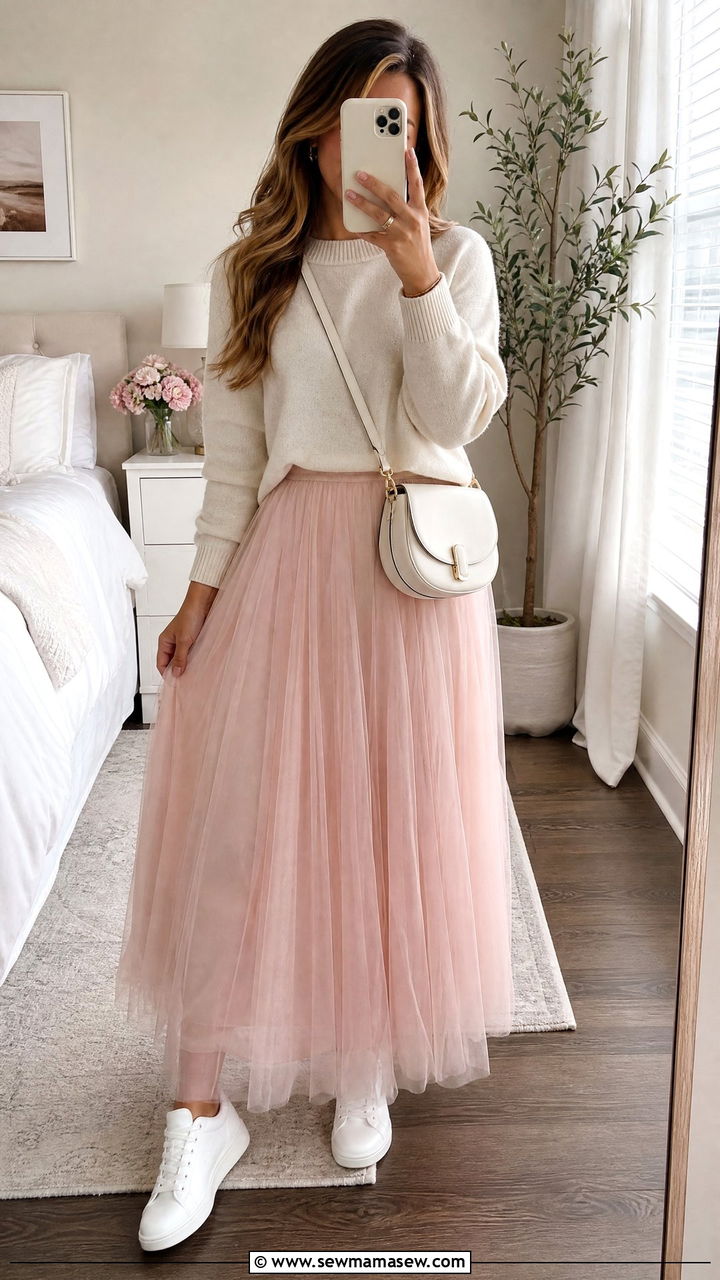 Pastel Pink Tulle Maxi Skirt Outfit - 25 Tulle maxi skirt outfit ideas