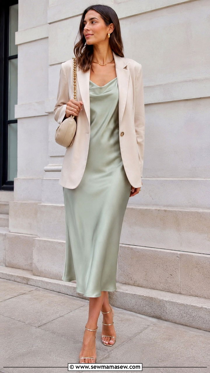 Pastel Satin Slip Dress Outfit - 30 spring rehearsal dinner outfit ideas
