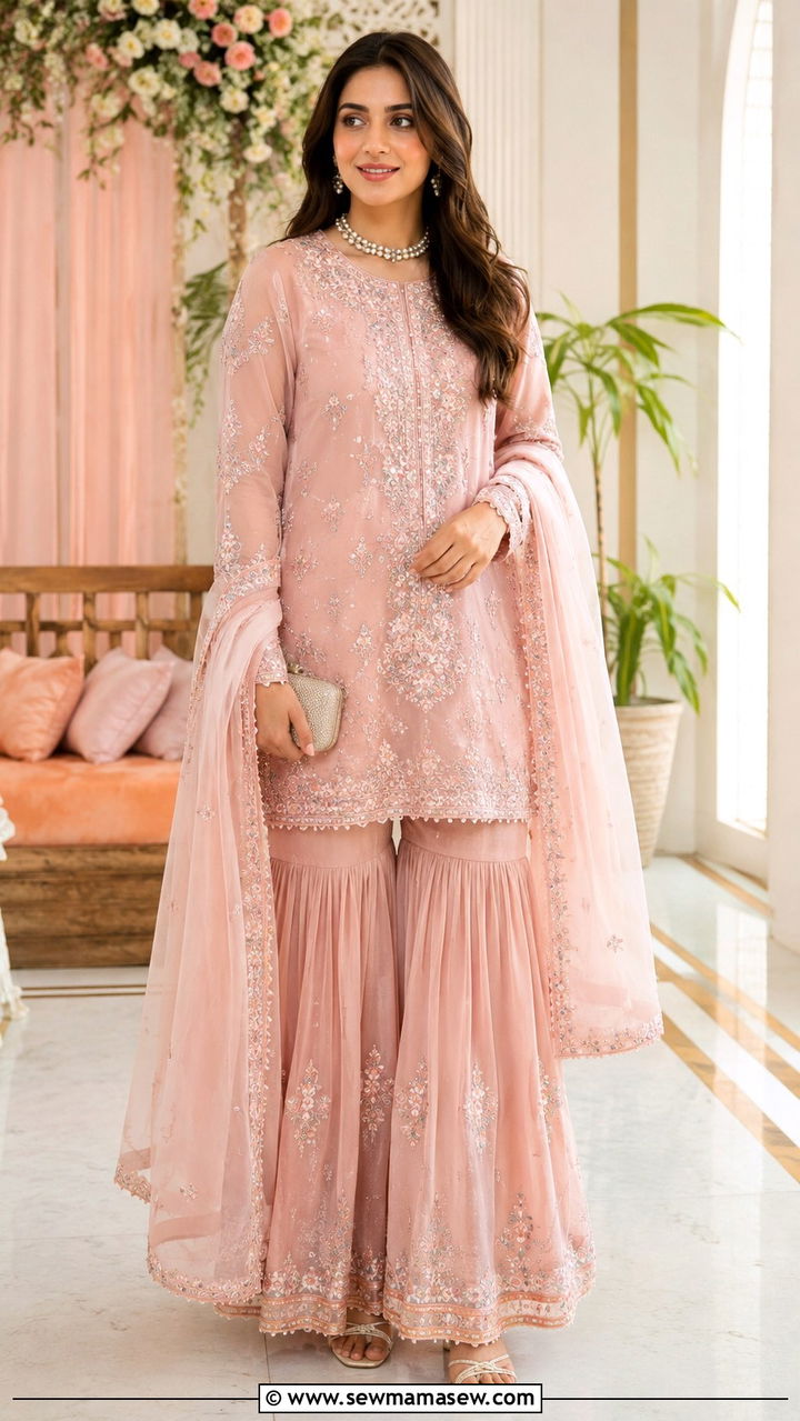Pastel Sharara Set - 20 Modest outfit ideas for Henna night