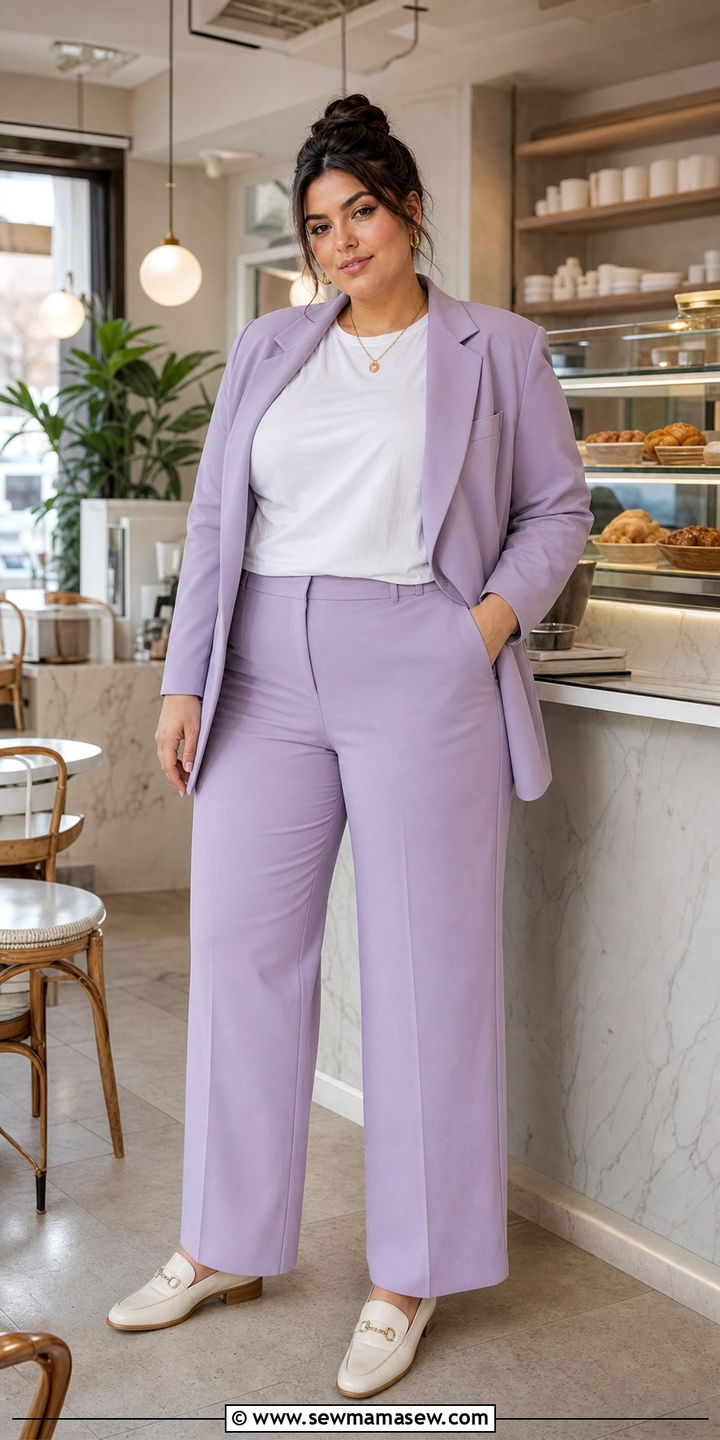 Pastel Suit Set and Loafers - 35 Brunch outfits for plus size