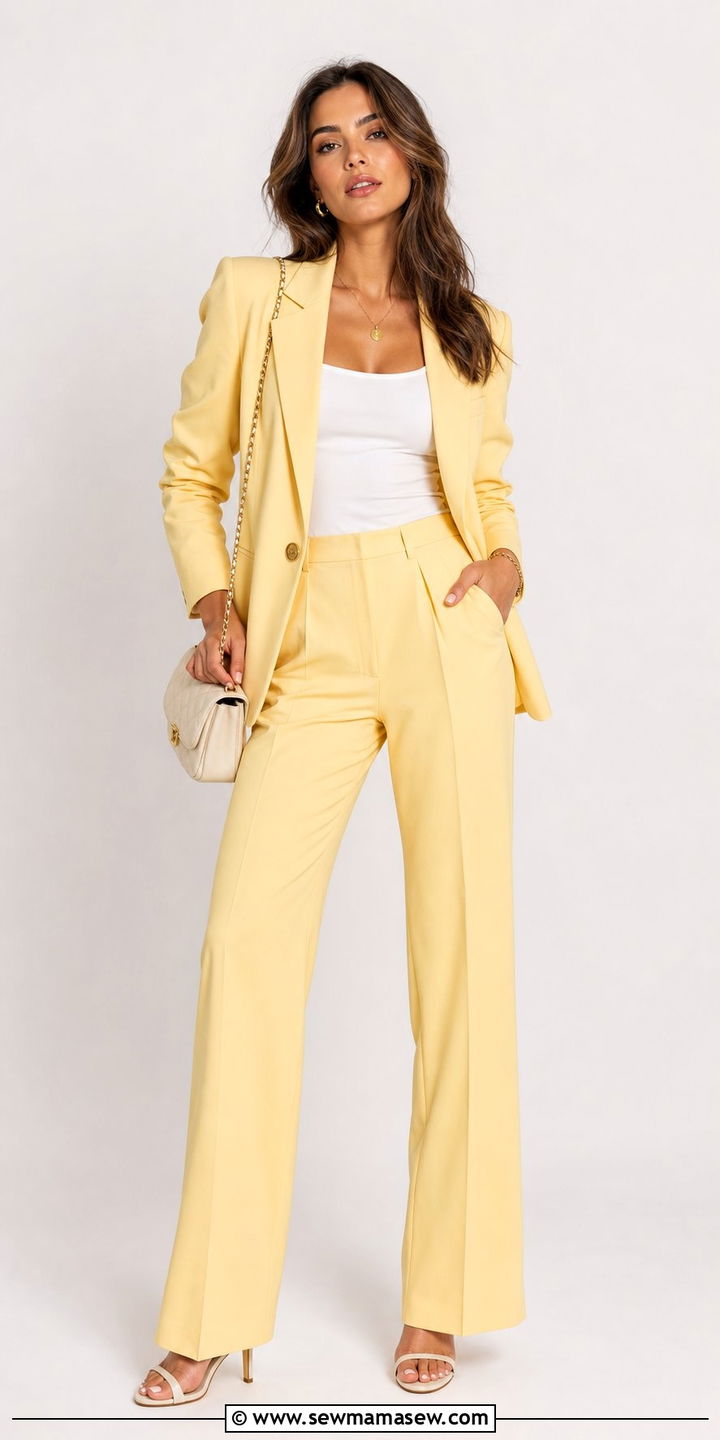 Pastel Suit With a White Tank and Heeled Sandals - 35 April outfits for women