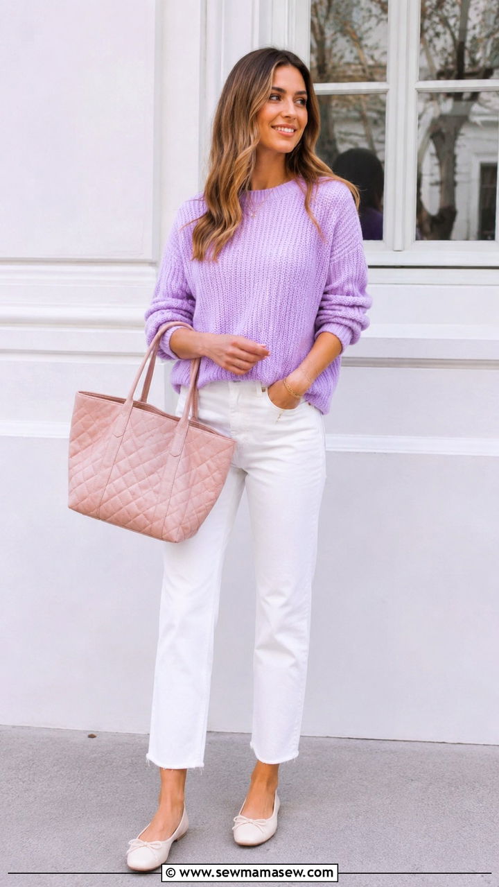 Pastel Sweater With Quilted Tote Bag Spring Outfit - 30 spring outfits with tote bag