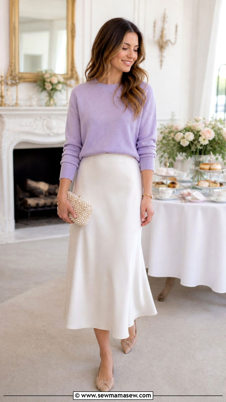 Pastel Sweater and Midi Skirt Spring Outfit - 40 Chic spring outfits