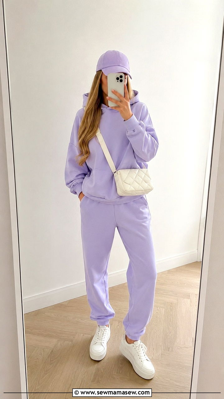 Pastel Sweatsuit With Platform Sneakers - 25 Athleisure outfit ideas school run