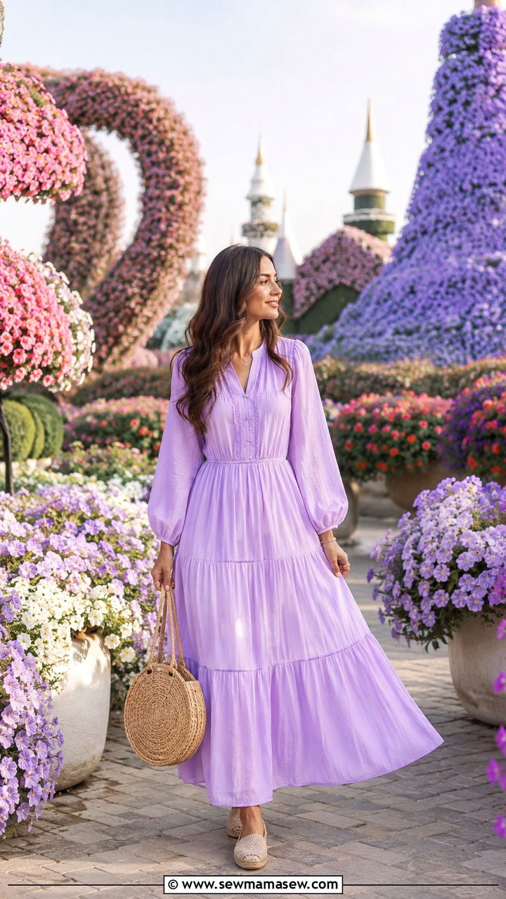 Pastel Tiered Maxi Dress Dubai Garden - 30 Dubai outfit ideas modest