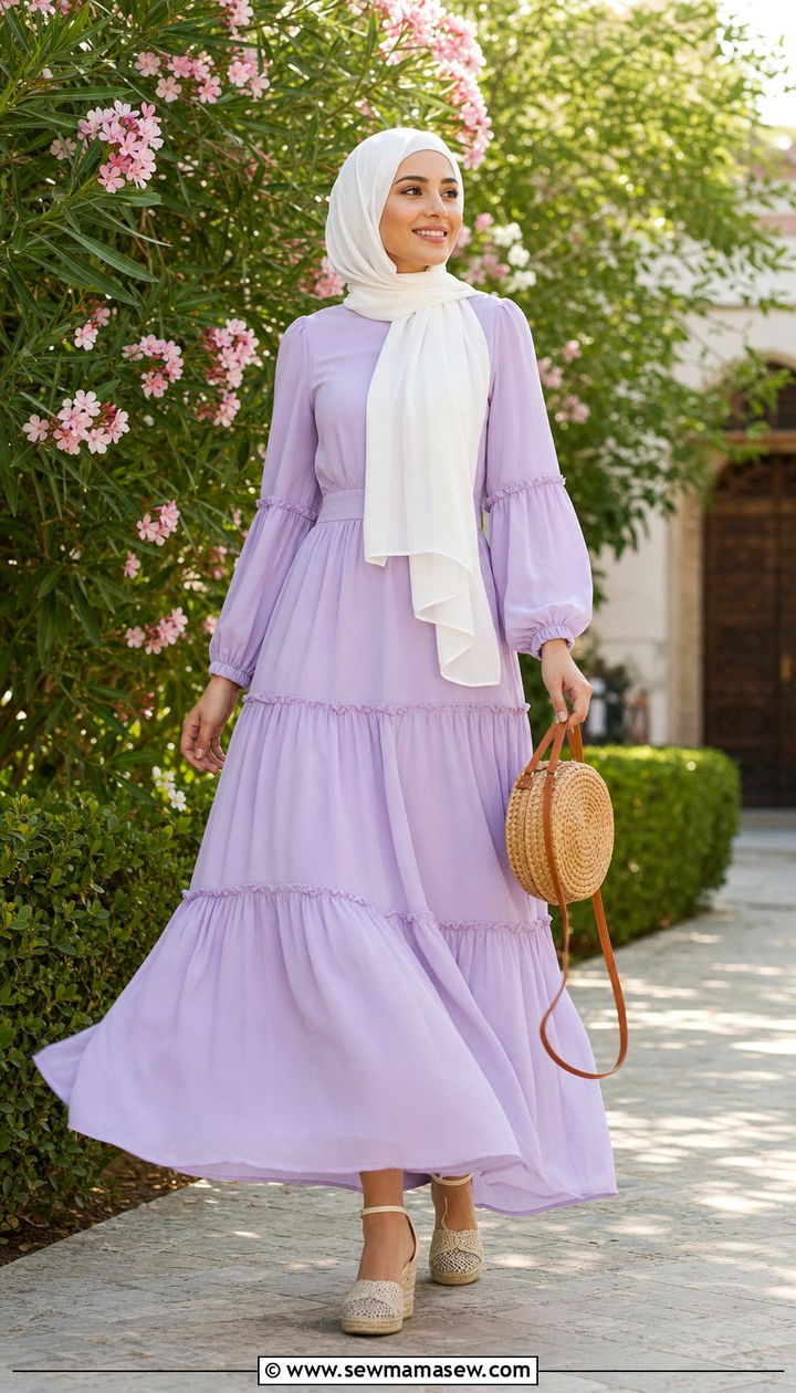 Pastel Tiered Maxi Dress - 25 Eid outfit ideas Arabic