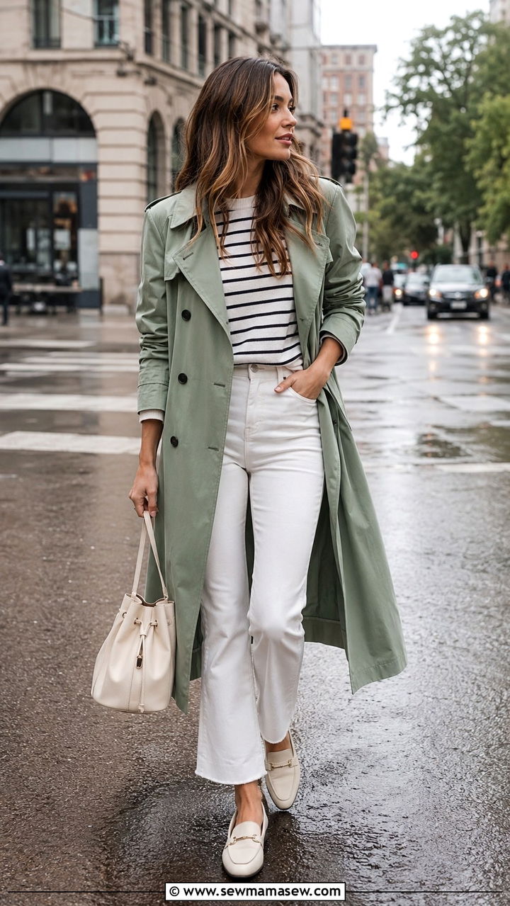 Pastel Trench With White Jeans - 30 Chill spring outfit ideas