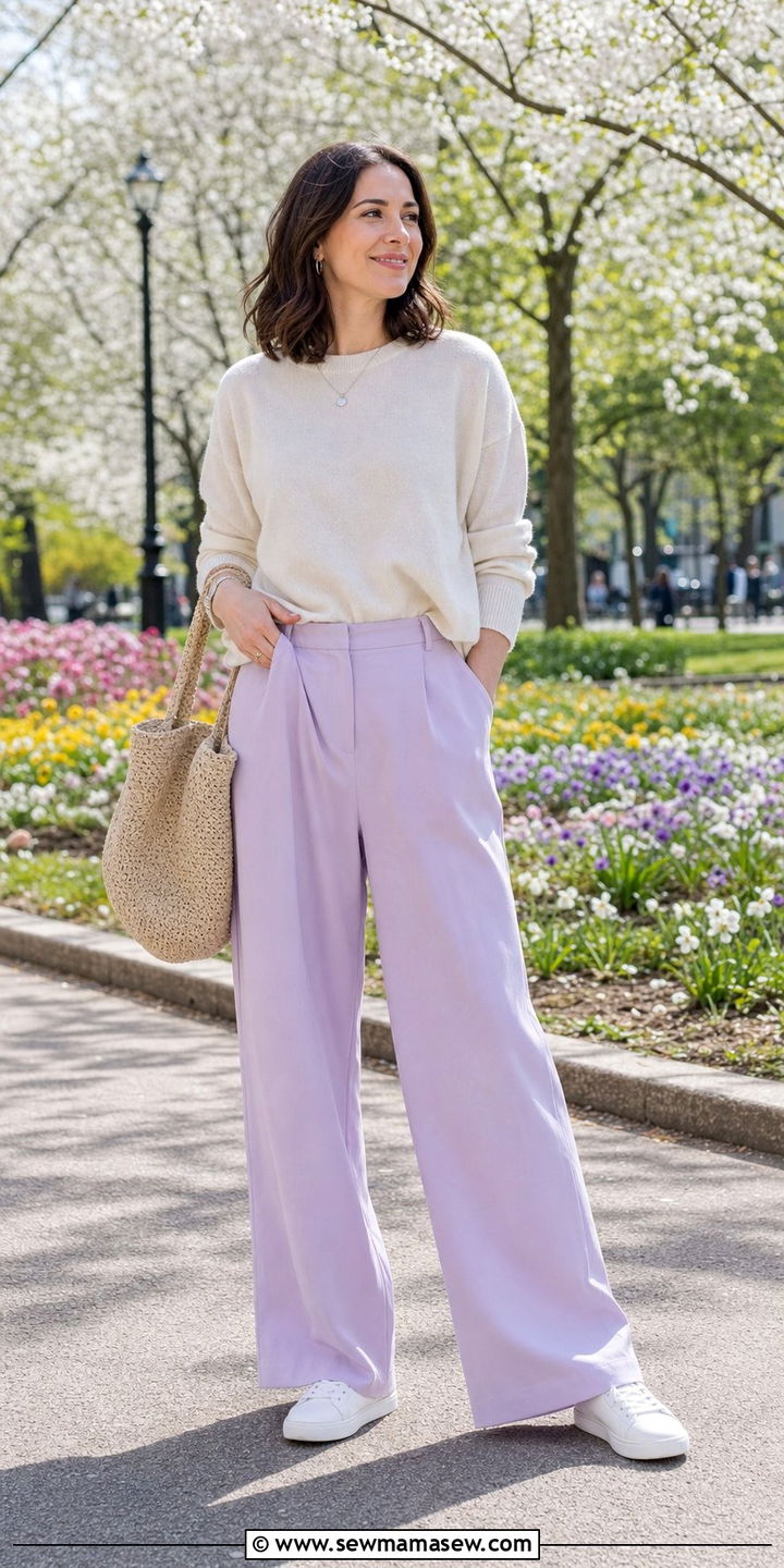 Pastel Trousers And Lightweight Sweater - 25 spring trousers outfit ideas