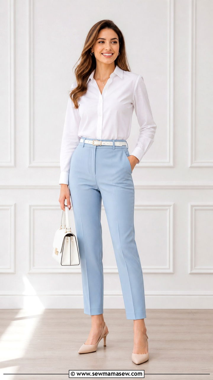 Pastel Trousers and White Blouse Spring Outfit - 40 Chic spring outfits