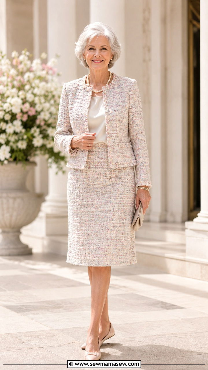 Pastel Tweed Set - 30 Graduation outfits for women over 60